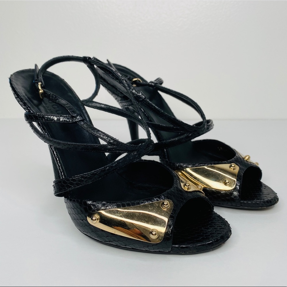 Gucci Green Snakeskin Strappy Python Sandals 6b - image 3